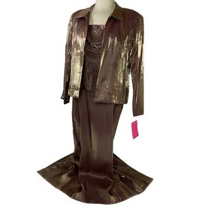 Vintage Formal Elegant Champagne Bronze Sheen 2 piece Dress & Jacket RM Richards